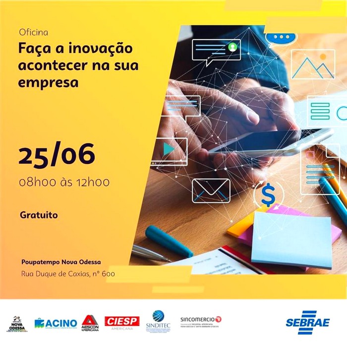 Sebrae SP oferece curso gratuito de inovacao em Nova Odessa