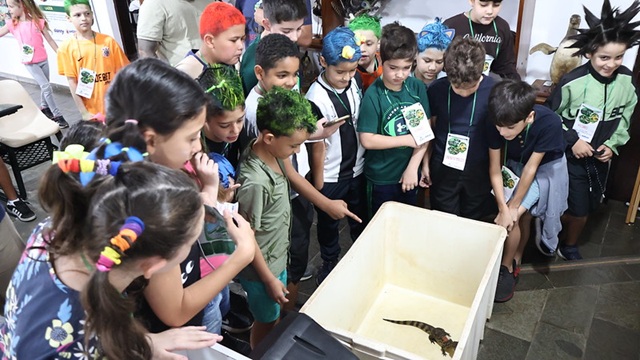 Participantes do curso de férias conhecem filhotes de jacarés e recinto das antas no Zoo 1 jacare-zoo-ferias