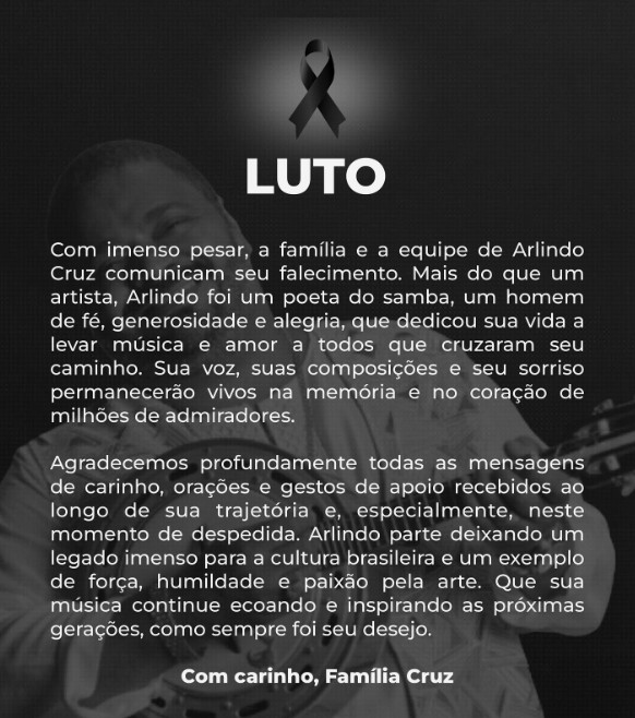 Samba perde Arlindo Cruz aos 66 anos