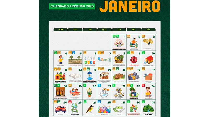 Calendário de janeiro destaca o Dia Mundial da Educação Ambiental