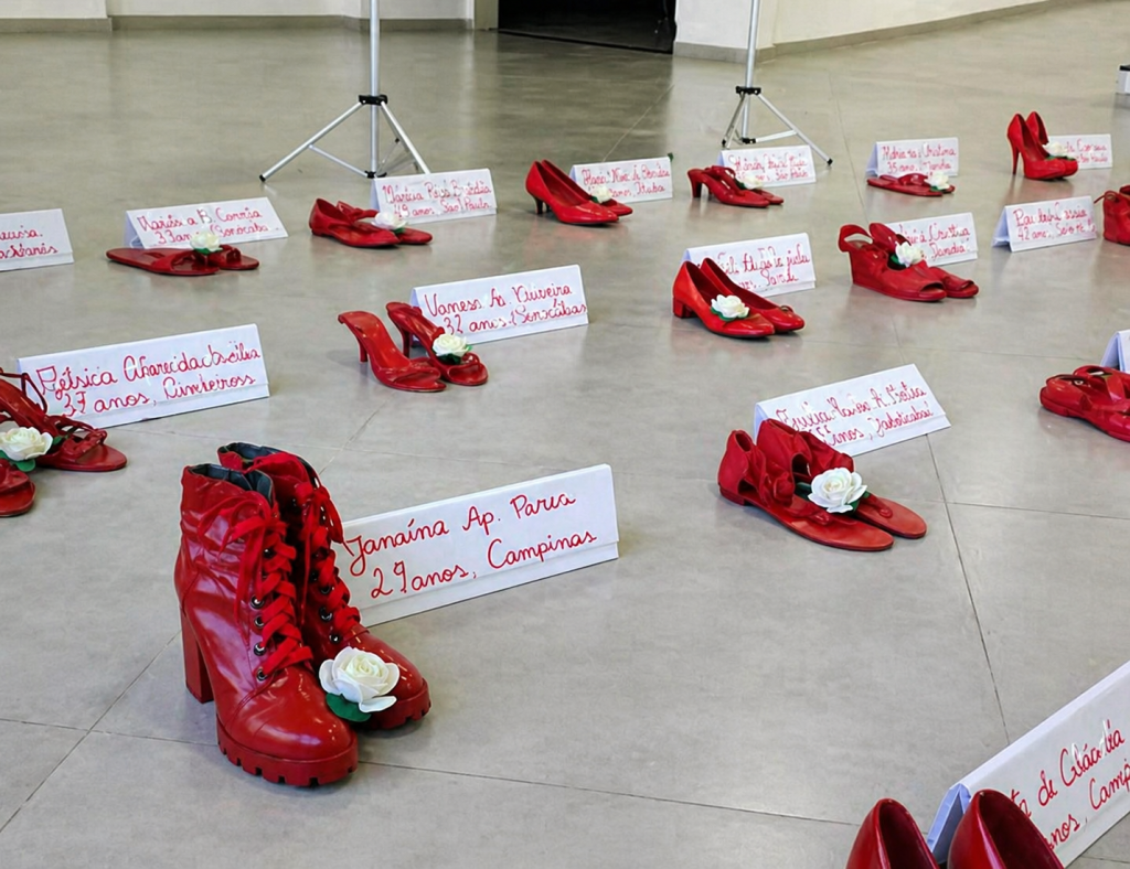 Exposição Sapatos Vermelhos alerta contra violência em Nova Odessa