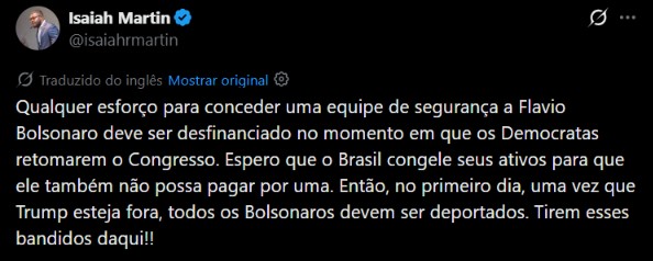 Adversário de Trump promete deportar Flávio Bolsonaro dos EUA